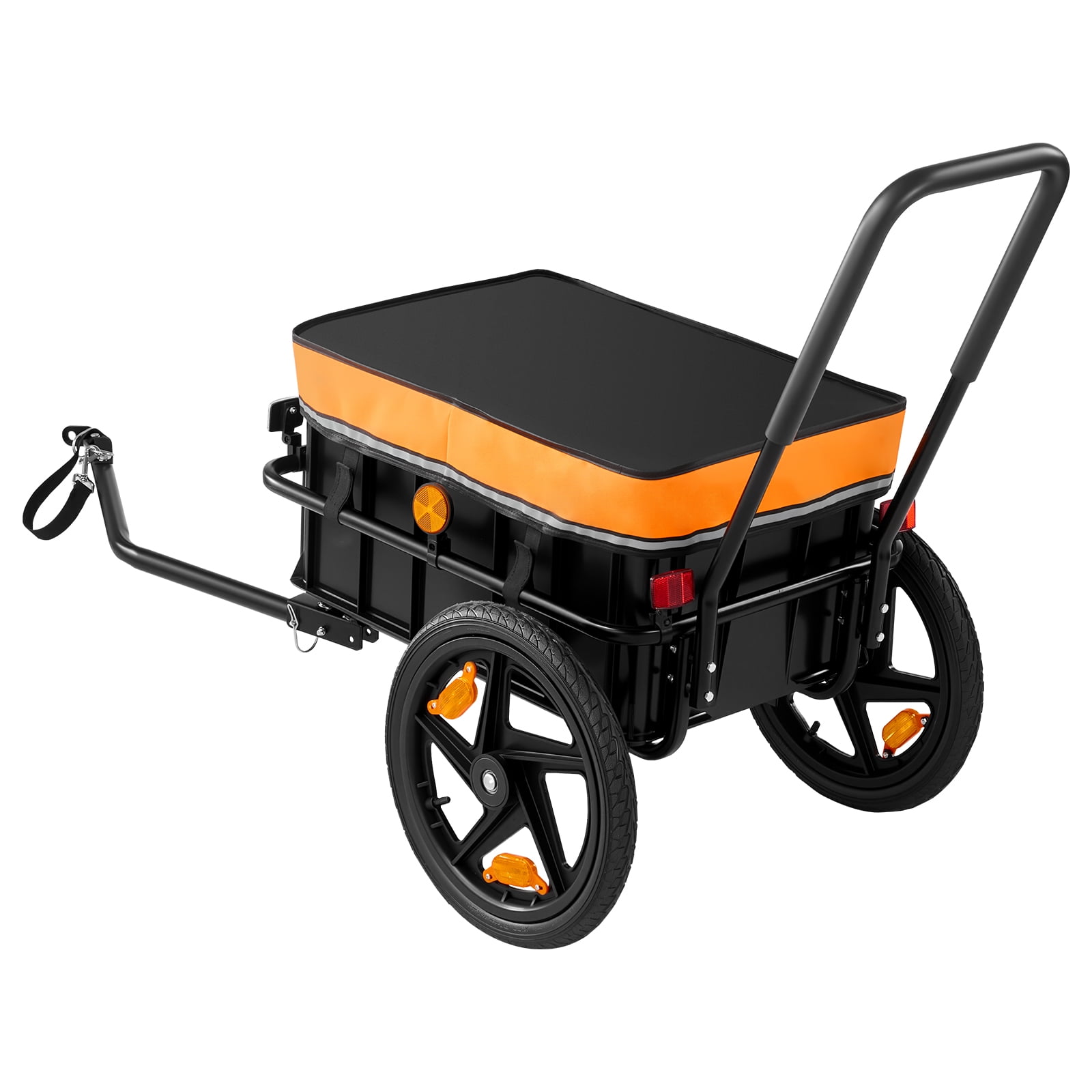KFFKFF Bike Cargo Trailer 100 lbs 2-in-1 Pushcart Durable Bicycle Wagon, Cart with Weatherproof Cover, 7 in & 16 in Wheels, Reflector, Sturdy Steel Frame, Compatible with 22-28 in Bike Wheels
