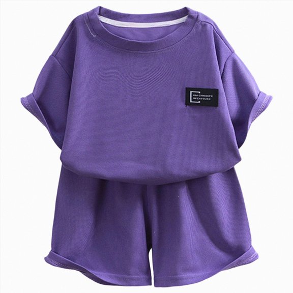 Leey-World Boy Clothes Baby Boy Outfits 12-18 Months Short Sleeve T-Shirt Tee Tops Joggers Casual Elastic Shorts 2Pcs for Children's Day Gift Baby Boys Summer Outfits(Purple,5-6 Years)