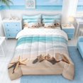 thumbnail image 3 of Manfei Beach Wave Seashell Starfish Twin Bedding Sets for Kids Boys and Girls, Coastal Ocean Print Bedding Comforter Set, Reversible 7-Piece, 3 of 6