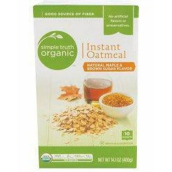 Simple Truth Organic Instant Oatmeal Maple & Brown Sugar Flavored Organically Grown 10 Count Box (Pack of 2)