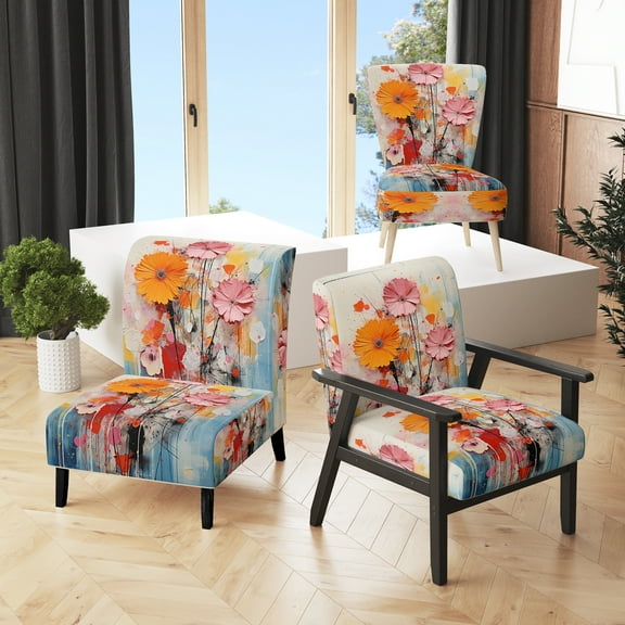 Designart "composition Kaleidoscope II" Orange Abstract Upholstered Accent Chair - Modern Arm Chair For Bedroom