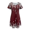 thumbnail image 5 of Burgundy Floral Print Short Sleeve Relaxed Fit Midi Dress For Women, Lightweight Casual Vacation Style, 5 of 6