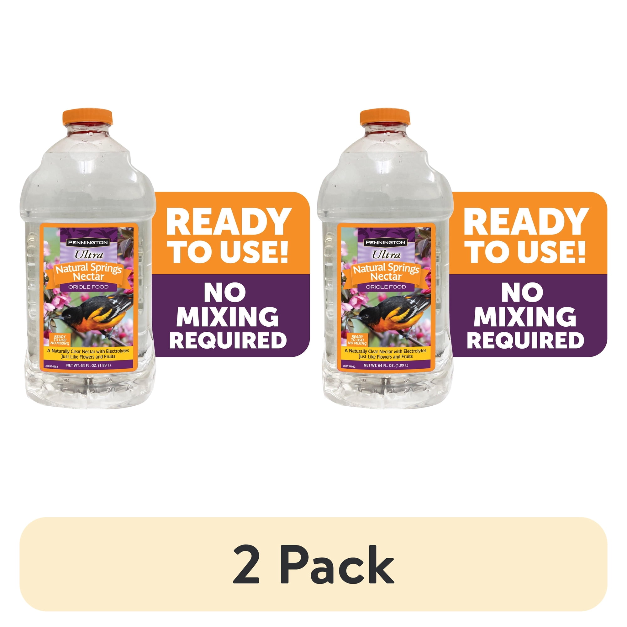 (2 pack) Pennington Natural Springs Ready to Use Fresh Oriole Nectar, 64 fl oz Liquid Wild Bird Food, 1 Pack