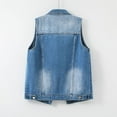 thumbnail image 4 of Womens Solid Color Jacket Long Sleeveless Button Down Hoodless Jackets Coat Light Blue XXXL, 4 of 9