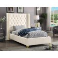 thumbnail image 2 of Meridian Furniture Soho Collection Modern | Contemporary Bonded Leather Upholstered Wingback Bed with Deep Button Tufting, Gold Nailhead Trim and Custom Gold Legs, White, Twin, 2 of 2