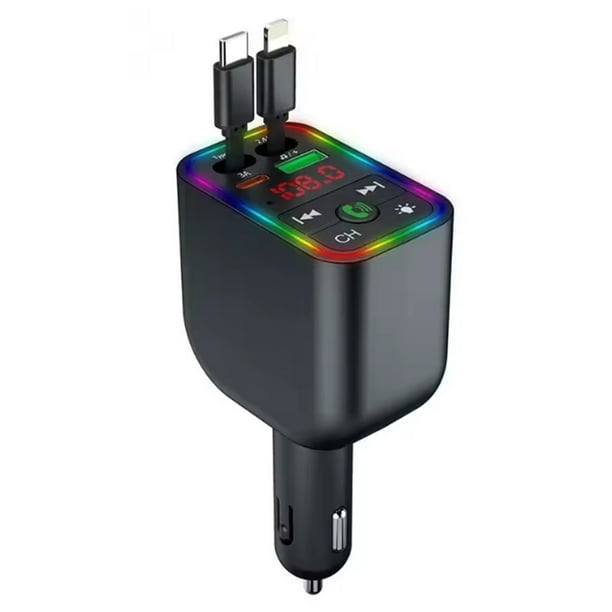 Kit de Coche MP3 Inalámbrico L3 Bluetooth LED, Transmisor FM, Receptor de Audio, Retráctil, USB Tipo C, 2 Puertos, Cargador Rápido.