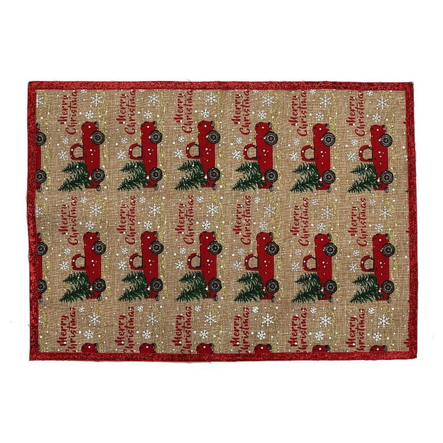 Camion Rouge Avec Placemat En Polyester Imprimé D'Arbre - Ensemble De 12