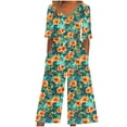 thumbnail image 2 of Mifsaly Floral Print Jumpsuits for Women V-Neck Short Sleeve Wide Leg Jumpsuit Casual Summer Vacation Tropical Resort Clothes with Pockets XXL, 2 of 5