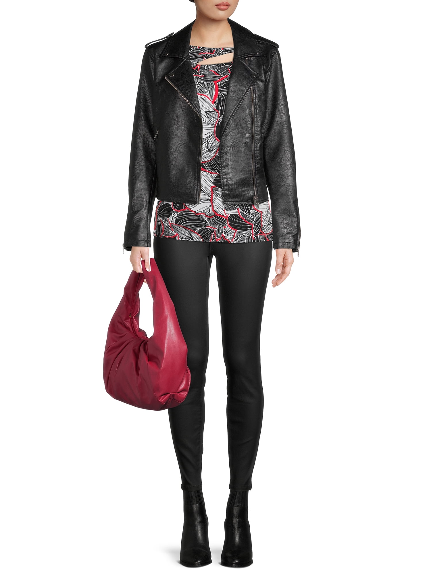 Sunny Leigh Womens Print Cut-Out Top with 3/4-Length Sleeves