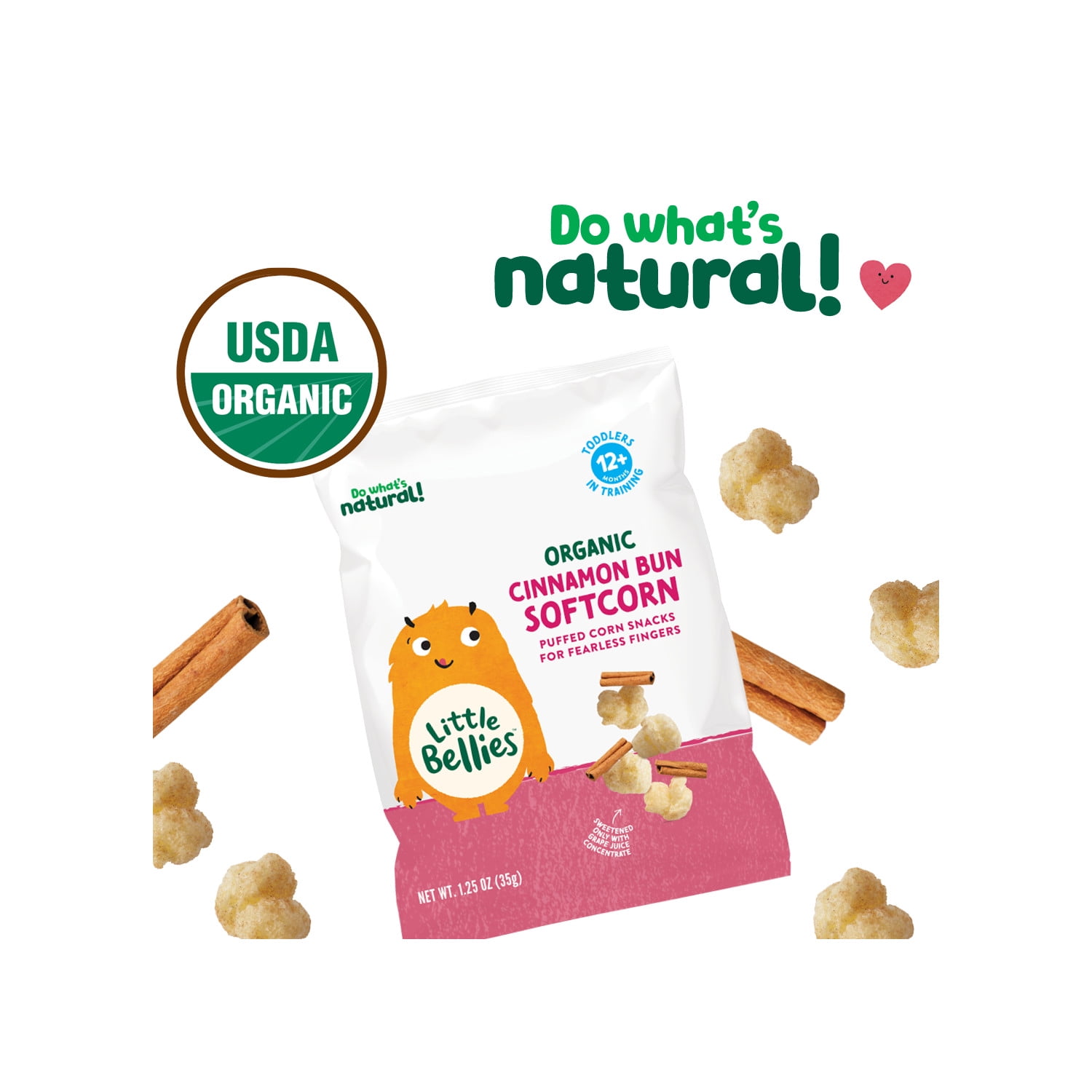(2 pack) Little Bellies Organic Cinnamon Bun Softcorn 1.25 oz