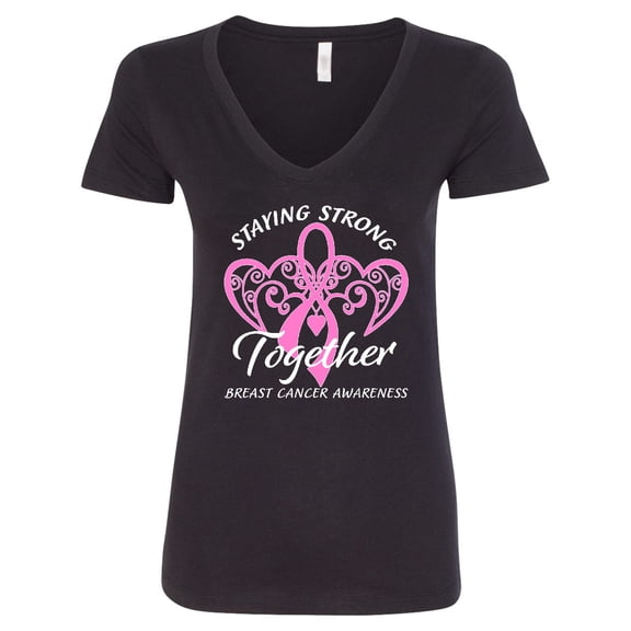 Inktastic Staying Strong Together with Pink Breast Cancer Ribbon Women's V-Neck T-Shirt