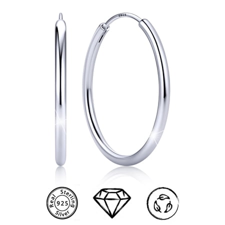 ChicSilver 925 Sterling Silver Hoop Earrings for Women, 30MM Endless Circle Hoop Earrings, Lightweight Silver Hoops with Hidden Clasp, Classic Round Earrings for Everyday Jewelry