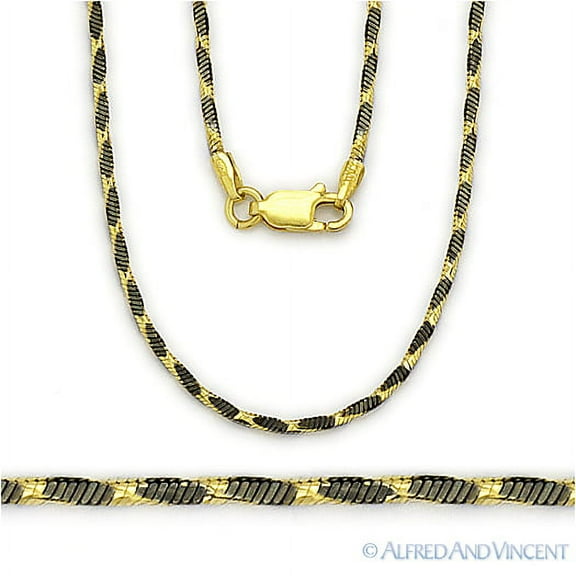 1.4mm 4-Side Snake Italian Chain Necklace in 2-Tone .925 Sterling Silver w/ Black Rhodium