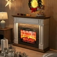 thumbnail image 5 of HolliWill Electric Fireplace Mantel, 44" Freestanding Fireplace Heater with LED Lights, Infrared Quartz Heater with Remote Control & Red Brick Background, 1400W, White & Brown, 5 of 8