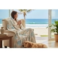 thumbnail image 2 of Serafina Home Decorative Home Decor Ocean Life Coastal Throw Blanket: Soft Plush Velvet Fleece Calming Hues of Blues Greens Beige White Relax Beach Sunset Words, Accent with Shells and Coral, 2 of 11