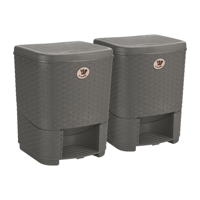 Kit 2 Botes de basura La Ardilla de plástico con pedal 8L (Gris)