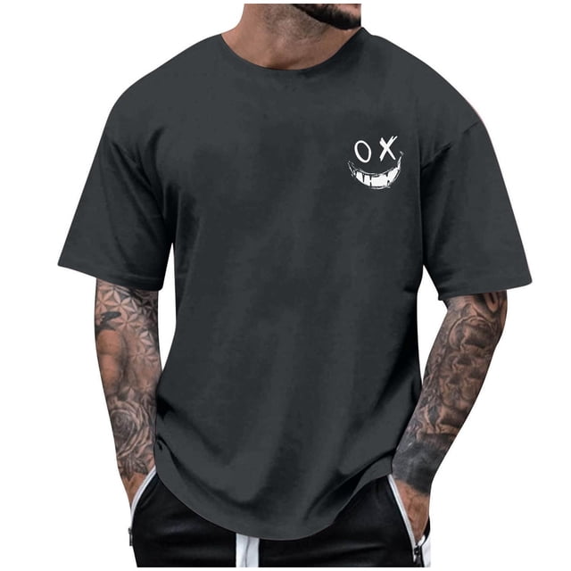 T-Shirts à Col Rond pour Hommes Séchage Rapide Imprimé Polyester, Coupe 3D Col Rond Haut Athlétique pour Gym, Course, Cyclisme & Décontracté