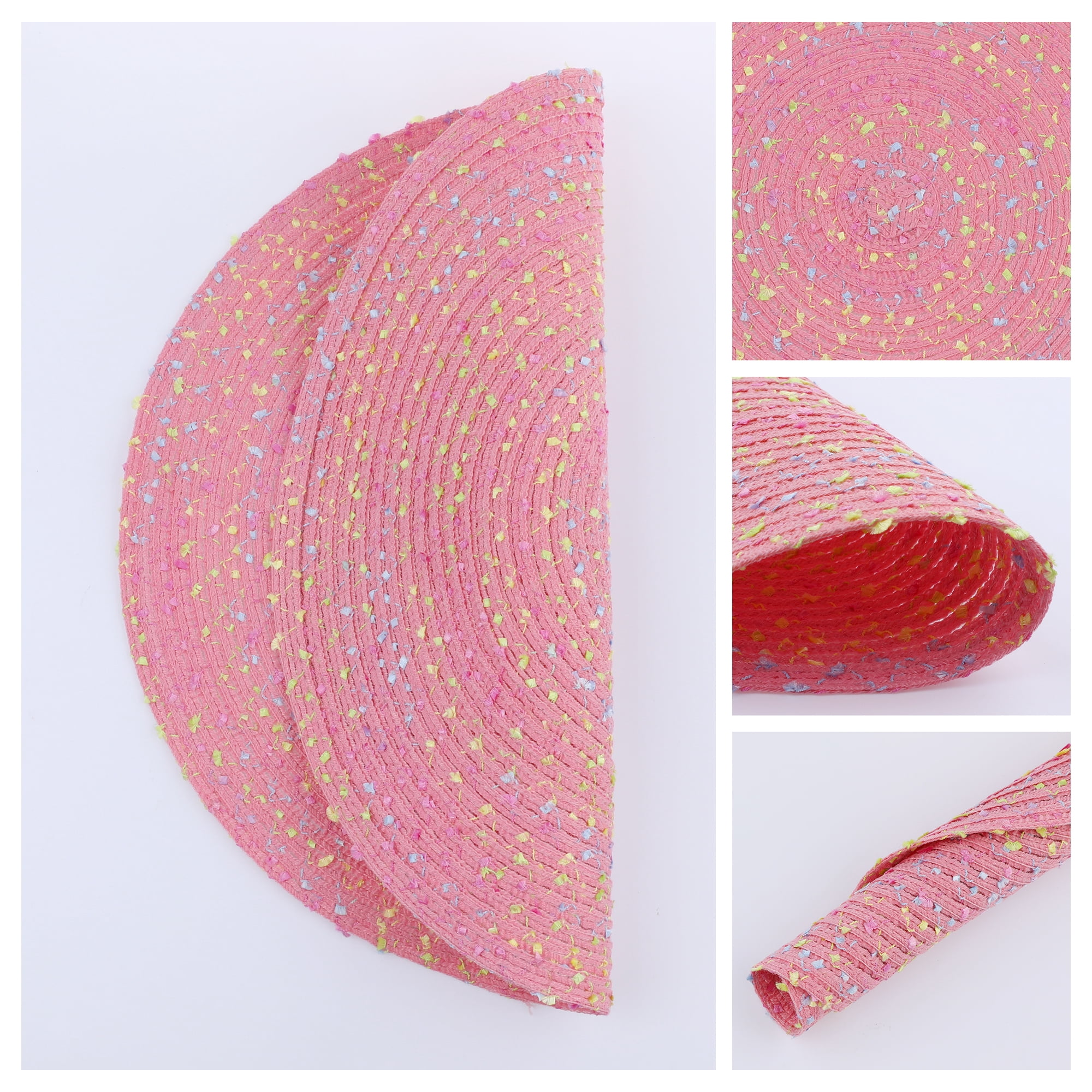 Unique Bargains Rustic Set of 6 Round Placemats for Dining Table Decor Pink