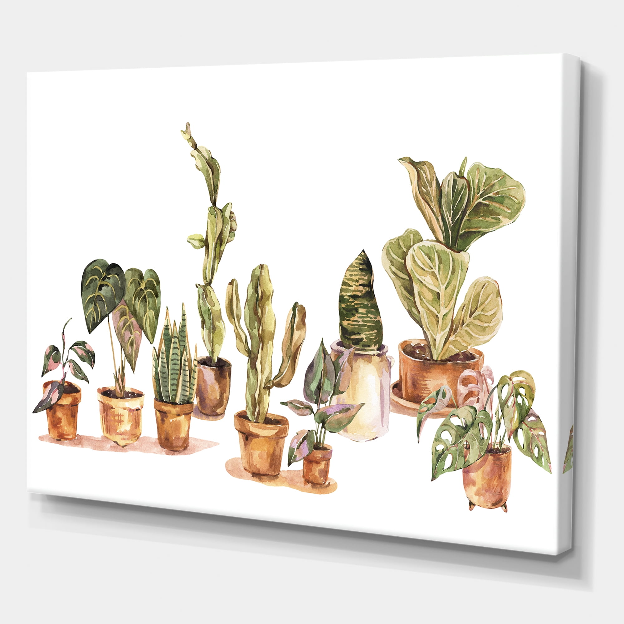 Indoor House Plants Urban Jungle in Flowerpots I 40 in x 30 in Painting Canvas Art Print, by Designart