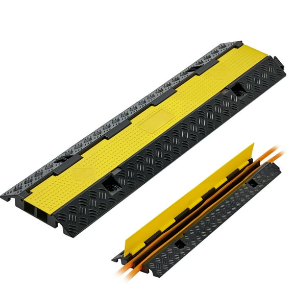 KFFKFF Cable Protector Ramp, 22,000 lbs/axle Capacity, 2-Channel Durable Rubber Cord Cover, 1.3 x 1.2 in Channel, Traffic Speed Bump with Flip-Open Lid, Suitable for Indoor and Outdoor Use, 1 Pack