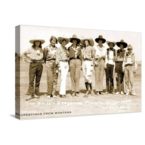 Art.com Greetings from Montana, Cowgirls Stretched Canvas Print Wall Art, 24" x 16"