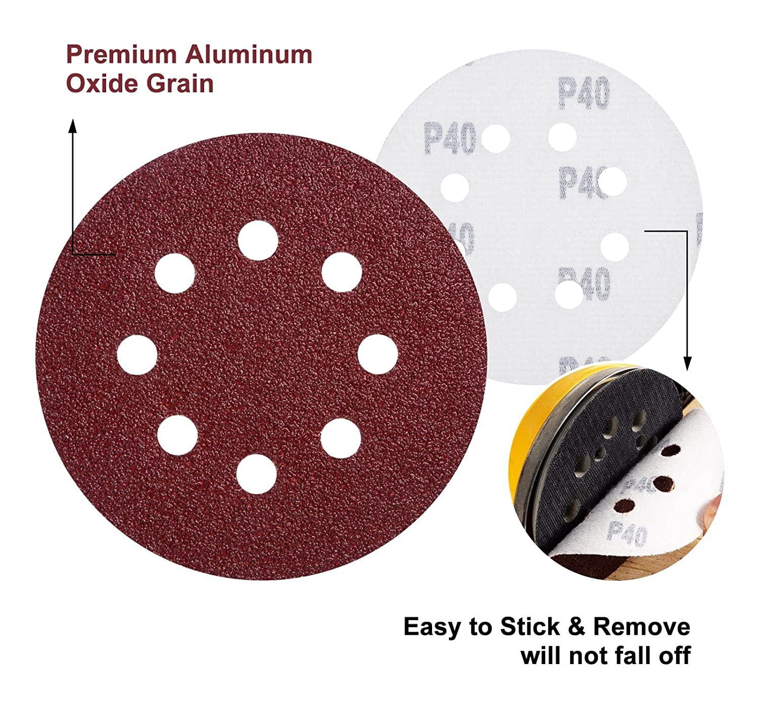 S SATC 150x 5inch Sanding Discs 40 Grit Hook Loop 8-Hole Sandpaper Orbital Sander Paper
