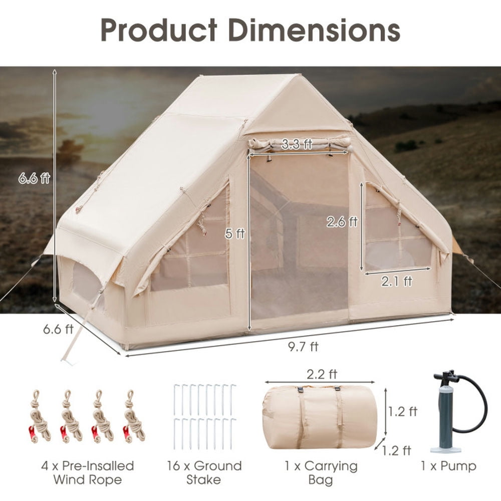 Spaco Inflatable Camping Tent 2/4/6 People Glamping Tent for Family Camping with Pump-Beige, Gazebo for Patio Deck Garden and Beach