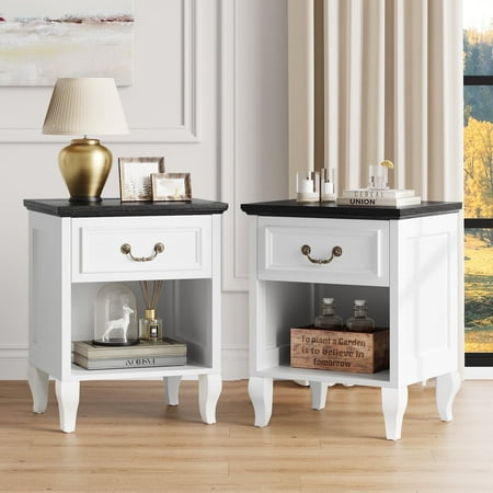 Nightstand Set of 2 with Drawer, Farmhouse Bedside Table for Bedroom, Living Room