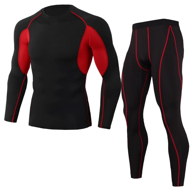Qarigey Conjuntos de ropa interior térmica de invierno para hombre, Calzoncillos largos a prueba de viento, mallas elásticas de manga larga, traje para conjuntos de ropa Negro y rojo SG Qarigey AP013580-02