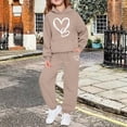 thumbnail image 2 of CPNG Teens Kids Unisex Boys Girls Sweatsuit 2 Piece Set Heart Print Sweatsuits Hoodie Sweatshirts and Sweatpants Set(Khaki,9-10 Years), 2 of 5
