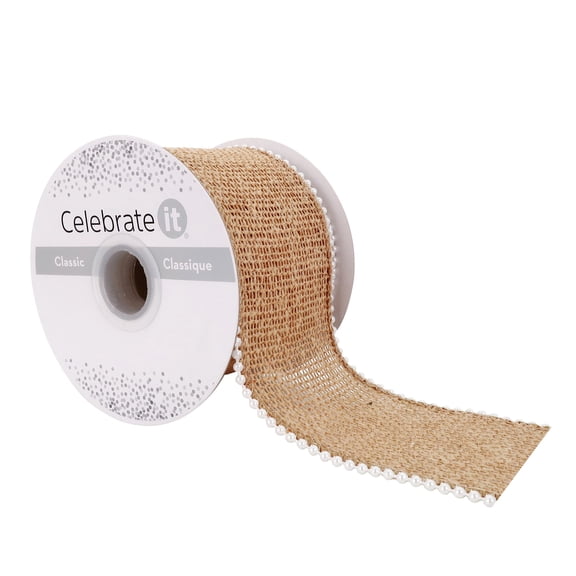 12 Pack: 2.5" x 3yd. Burlap & Beaded Wired Ribbon by Celebrate It Classic