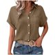 thumbnail image 3 of Auralook Women Solid Blouses Short Sleeve Button Down Shirts Turndown Collar Business Casual Dressy Work Tops Summer Spring Clothes, 3 of 8