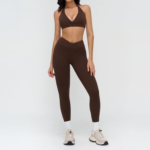PISONIC 2 Piece Workout Sets for Women Sports Bra Booty Leggings with Pockets Yoga Gym Outfits