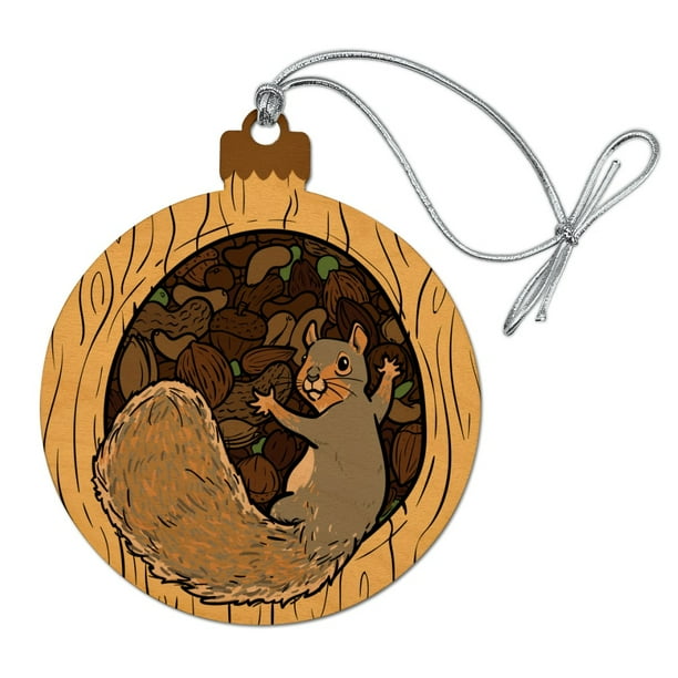 Squirrel Protecting His Nuts Wood Christmas Tree Holiday Ornament