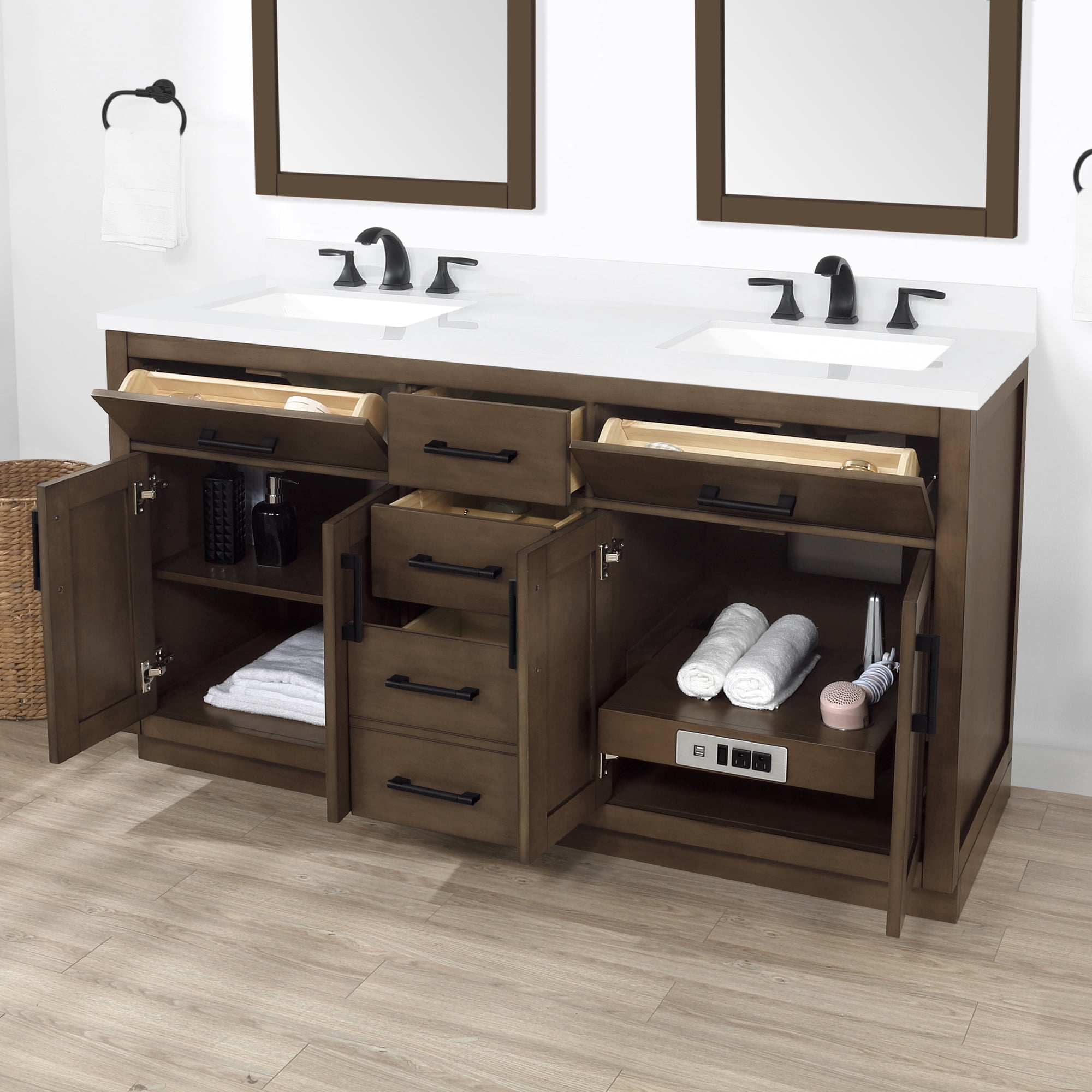 Ove Decors Bailey 60 W x 22" D Freestanding Bathroom Vanity with Double Sink, Almond Latte
