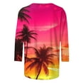 thumbnail image 3 of CYMMPU Spring Tops Round Neck Tunic Tops Flower Printed Blouses for Women Dressy Casual 3/4 Sleeve Loose Fit Summer Trendy Shirts Pleated Dressy T-Shirts Hot Pink S, 3 of 4