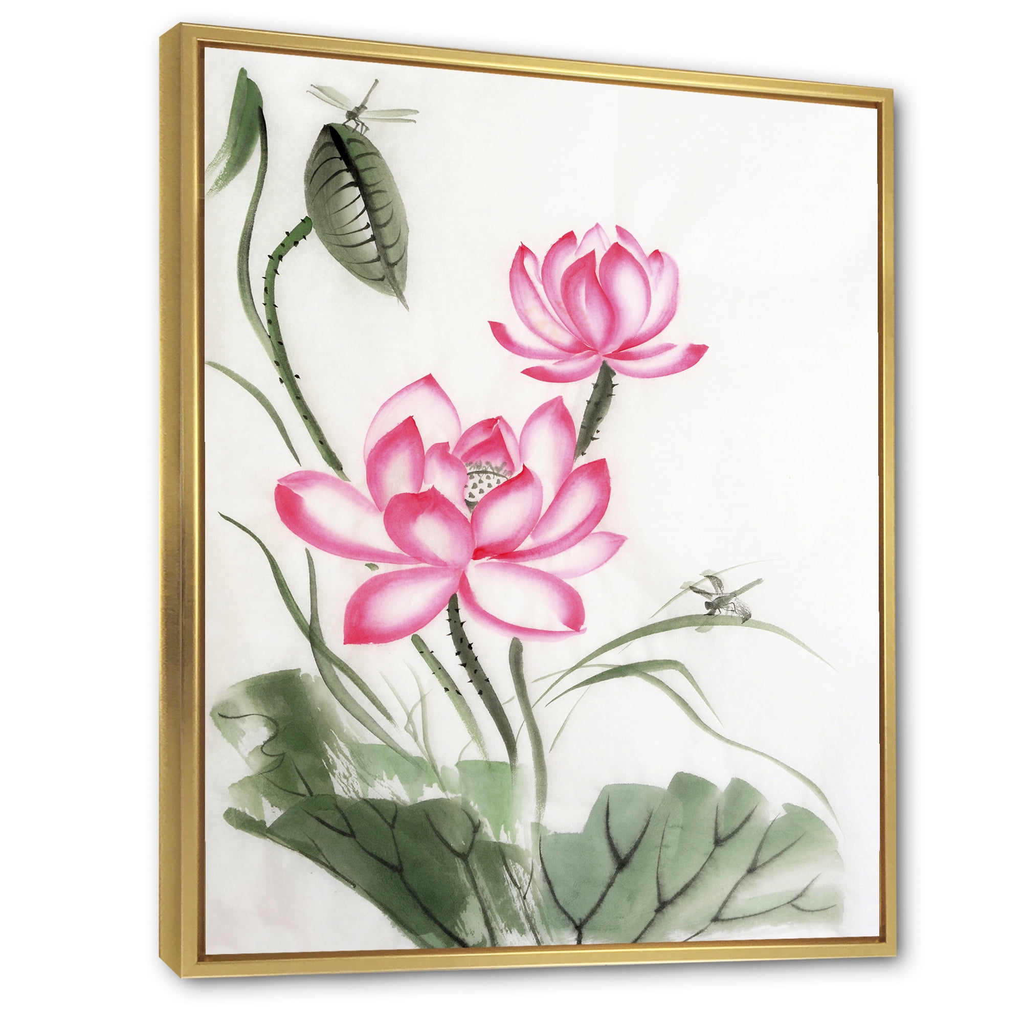 Designart 'The Dragonfly and Lotus I' Traditional Framed Canvas Wall Art Print
