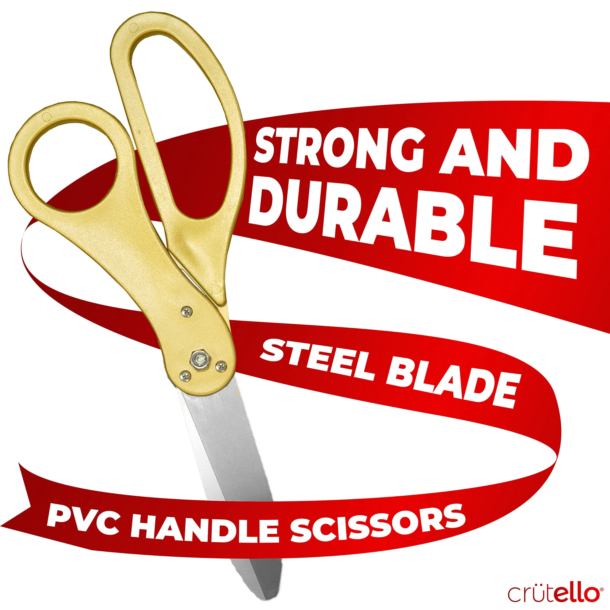 Crutello Giant Ribbon Cutting Ceremony Kit 20" Giant Scissor Set with Sharp, Gold Handled Durable XL Scissors, and 30 Feet of Oversized 4" Wide Red Ribbon
