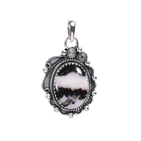 White Buffalo Turquoise - Nevada 925 Sterling Silver Pendant V8321, Solitaire Pendant, Black Pendant, Oval Pendant, Gift For Her, White Buffalo Pendan