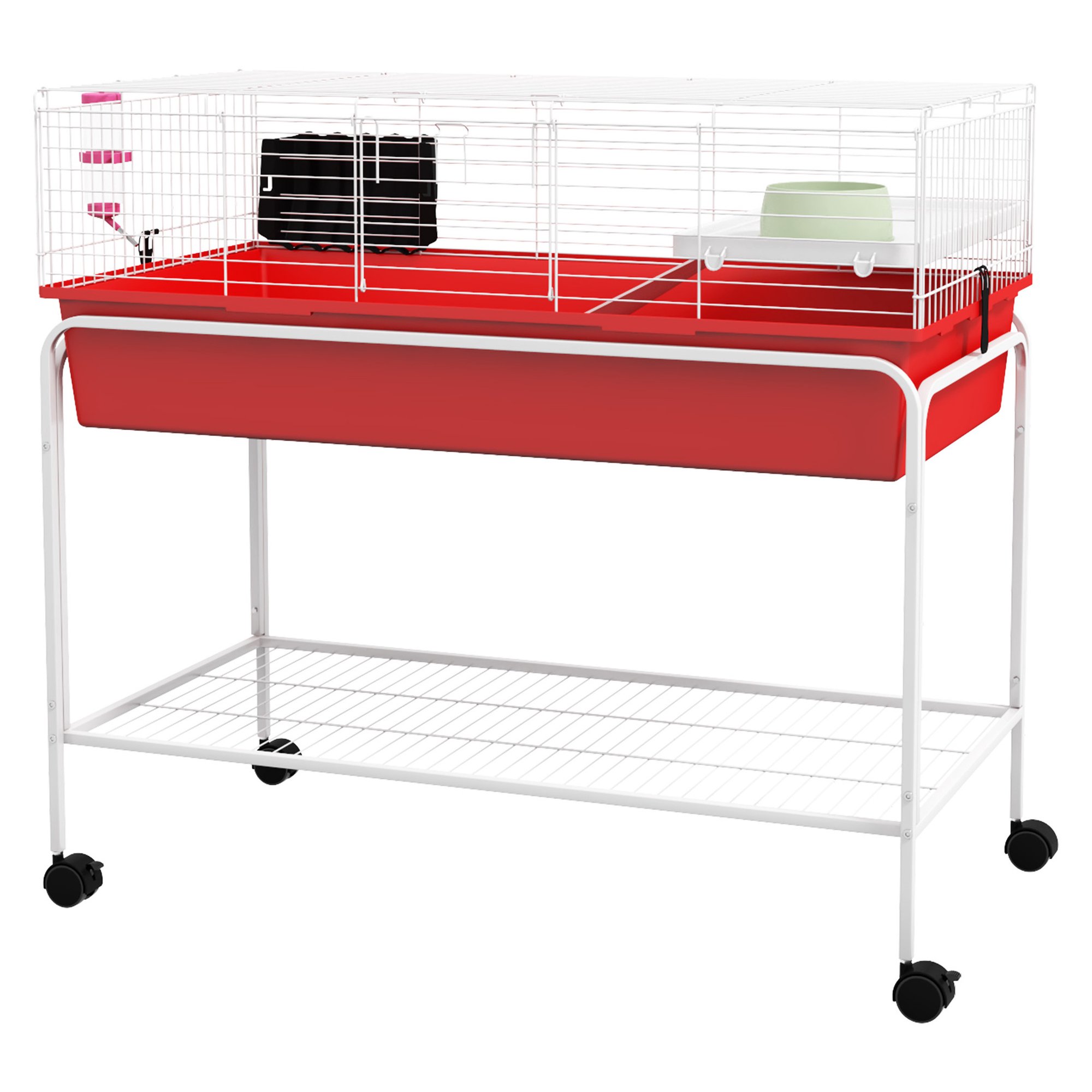 Small Animal Cage with Stand & Wheels, 39" x 20.5" x 36.5", Removable Habitat for Guinea Pigs, Chinchillas, Ferrets, Red