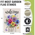 thumbnail image 2 of Welcome Spring Summer Pansy Flower Small Decorative Garden Flag, Floral Mason Jar Eucalyptus Leaves Yard Lawn Outside Decor, Butterfly Burlap Outdoor Home Decoration Double Sided 12 x 18, 2 of 6