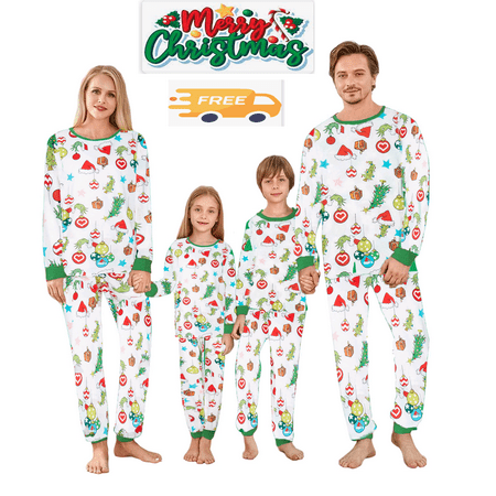 

Family Matching Christmas Hat Print Pajamas Set Xmas Sleepwear Nightwear