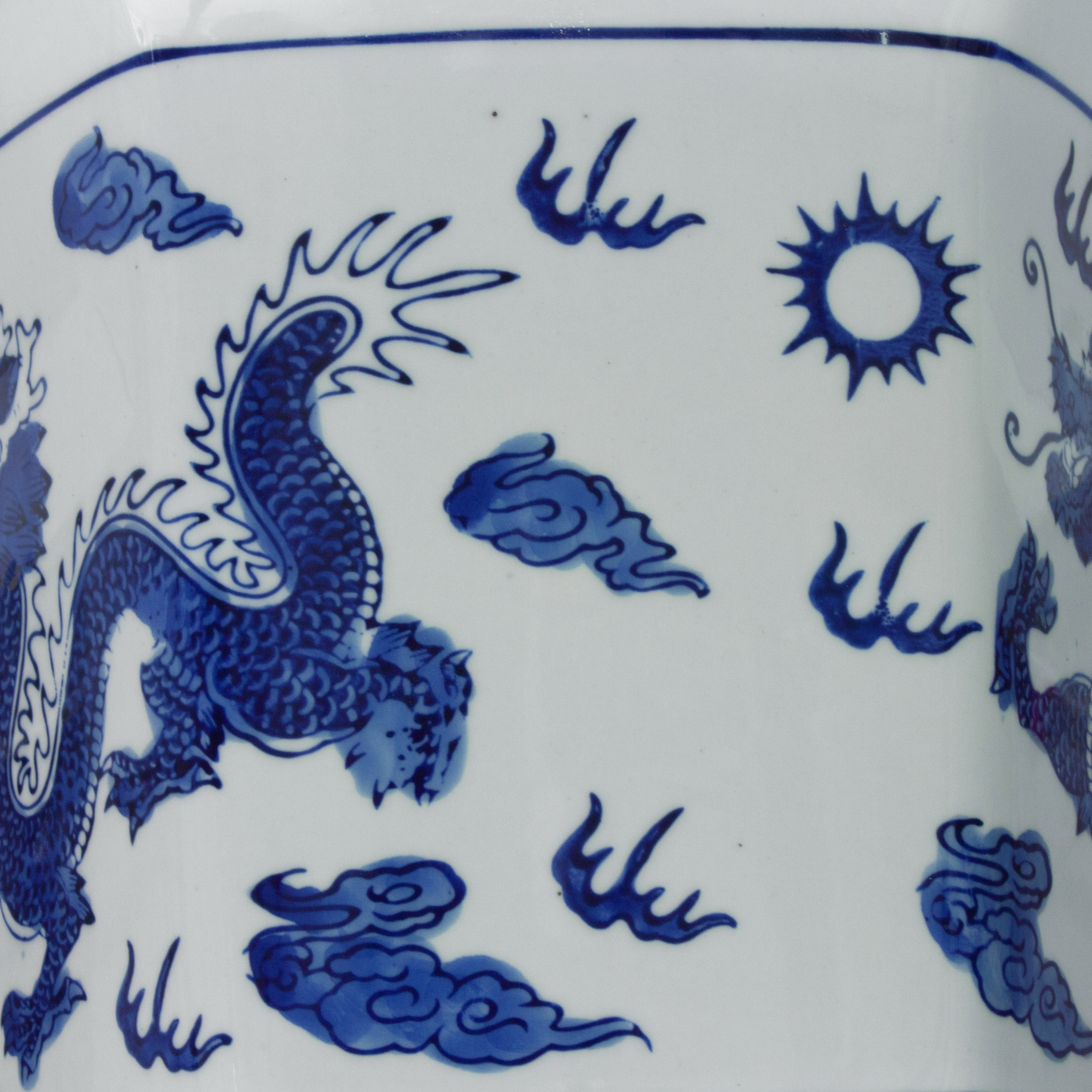 Oriental Furniture 10" Dragon Blue & White Porcelain Flower Pot