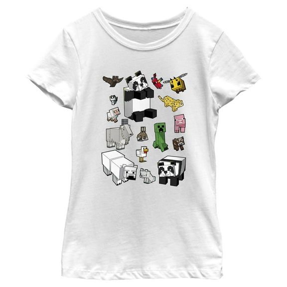 Girl's Minecraft Overworld Mobs  Graphic Tee White Medium