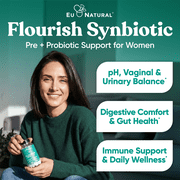 Flourish Probiotics + Prebiotics for Women – Gut and Digestion, Urinary Tract, Reduce Bloating, Vaginal Health – 18 Clinically Proven Strains, 14 Billion CFU – 30 Shelf-Stable Mini Vegan Capsules