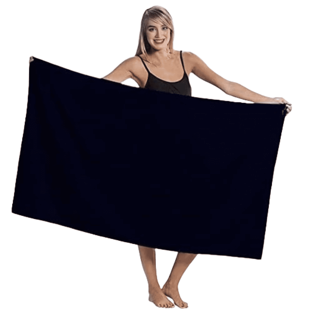ELEGANI Oversized Large Terry Velour Beach Towel - Black - 35” x 60” - 100% Ring Spun Cotton