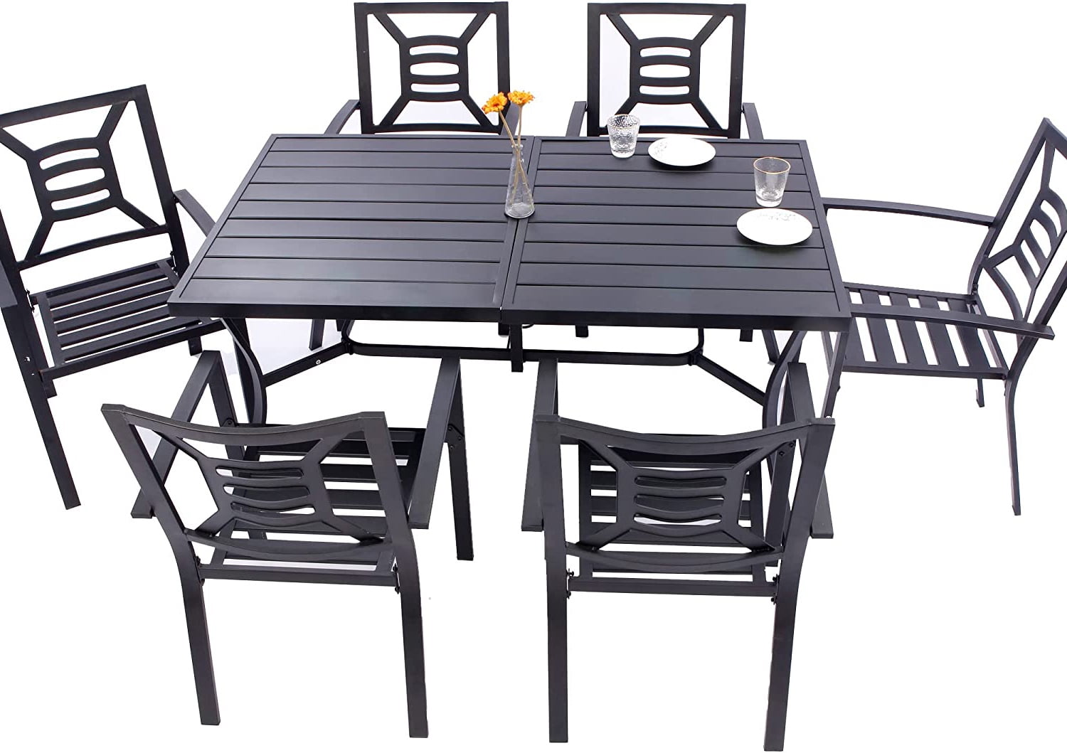 7piece Metal Patio Furniture Set, Outdoor Metal Dining Set Rectangle
