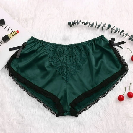 Hamky Pajama Pants Panties for Women Silk Satin Flowers Floral Lace Pajamas Underwear Women Shorts S-XXXL Cotton Underwear Pajama Shorts Green XL