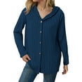 thumbnail image 3 of WMTBSRSW Womens Soft Ribbed Knit Hoodie Sweaters Casual Button Down Long Sleeve Shirts Lightweight Cozy Fall Texture Tunic Tops Blue Small, 3 of 7