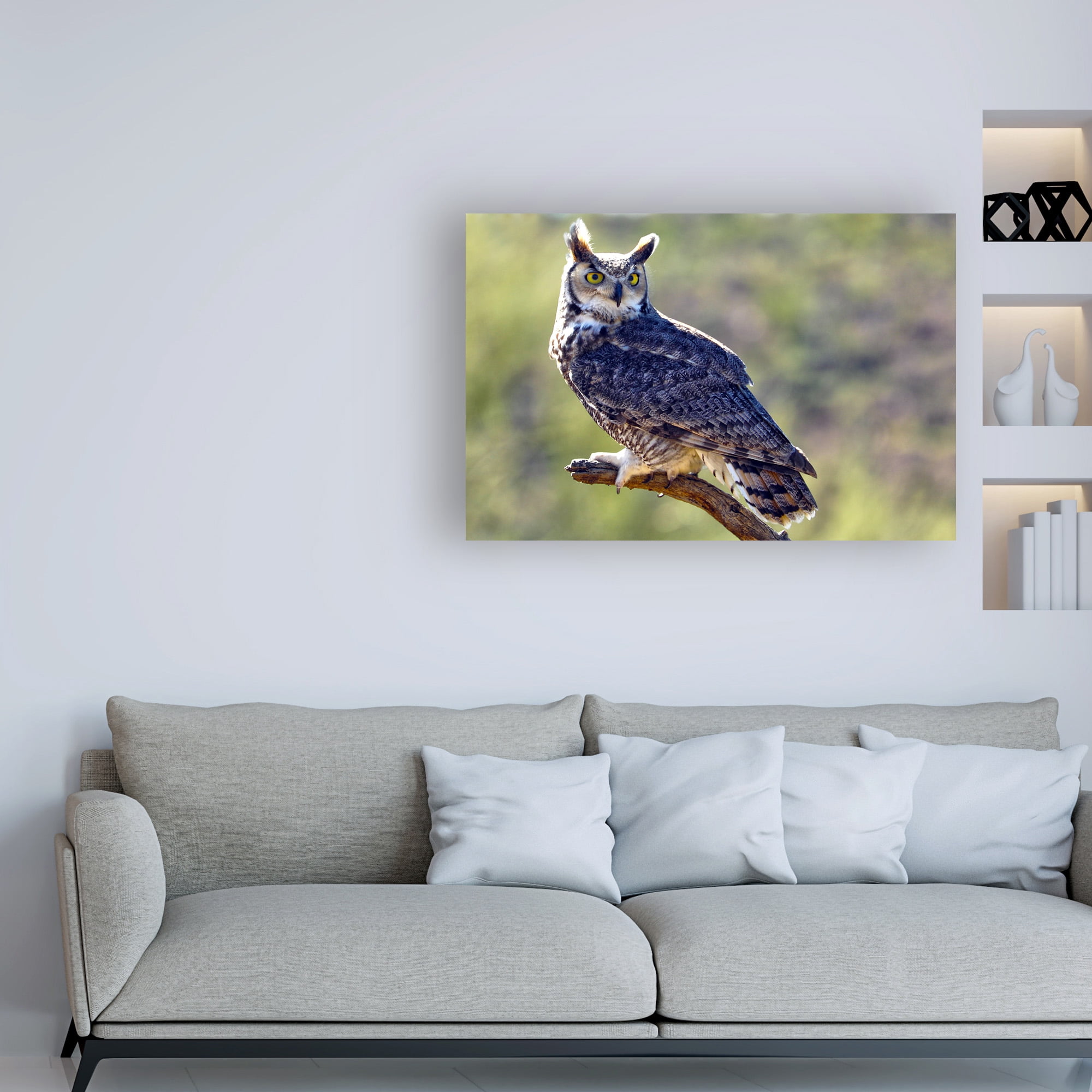 Trademark Fine Art 'Great Horned Owl On A Perch' Canvas Art by Mitch Catanzaro